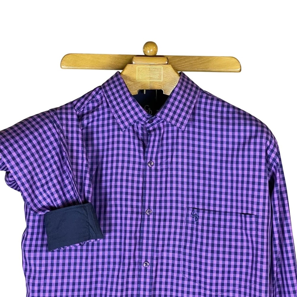 Version Limited by Charagh Din Mens Purple Check Button-Up Long Sleeve Shirt
